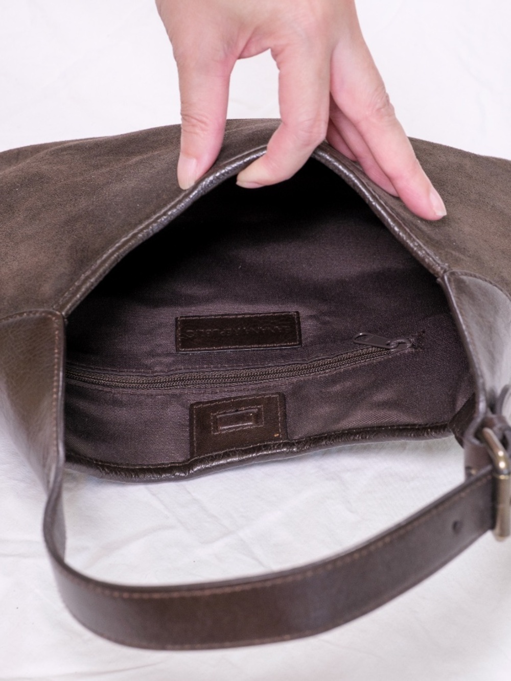 Banana Republic Dark Brown Suede Shoulder Hobo Bag Purse - Picture 9 of 11